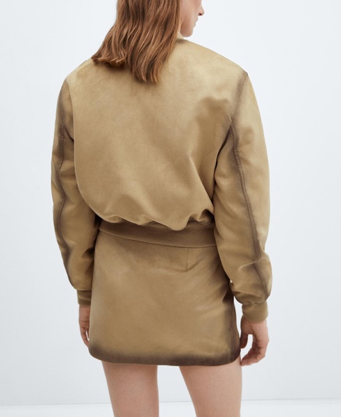 Women's Worn Leather-Effect Bomber Jacket