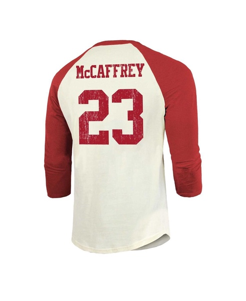 Men's Threads Christian McCaffrey Cream, Scarlet San Francisco 49ers Player Name and Number Raglan 3/4-Sleeve T-shirt