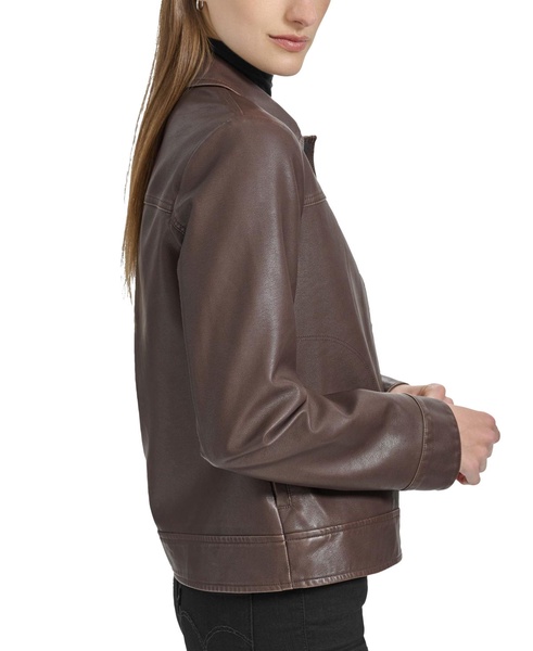 Women's Faux-Leather Trucker Jacket