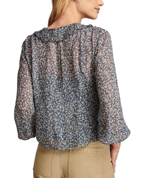 Women's Ruffled Button-Front Long-Sleeve Top