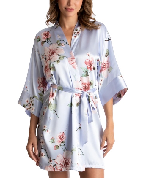 Floral-Print Satin Wrap Robe