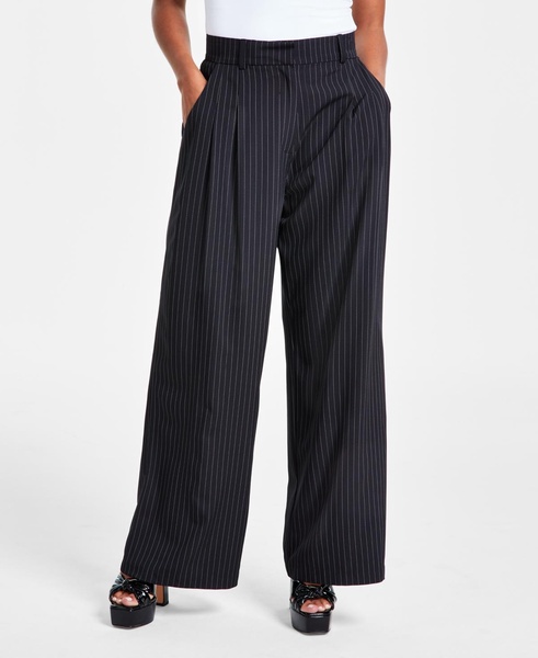 Petite Pinstriped Loose-Fit Trousers, Created for Macy's