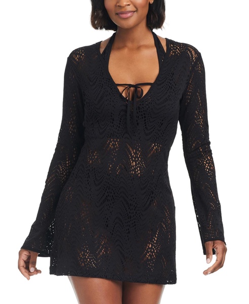 Women's Crochet Plunge-Neck Cover-Up Dress, Created for Macy's