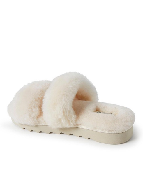 Dearfoams Women's Benalla Genuine Shearling Double Band Fuzzy Slide Slipper