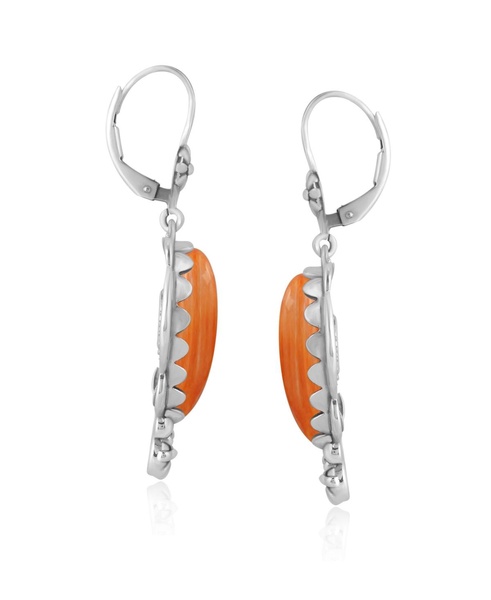 Sterling Silver Orange Spiny Oyster Pear-Cut Concha Earrings