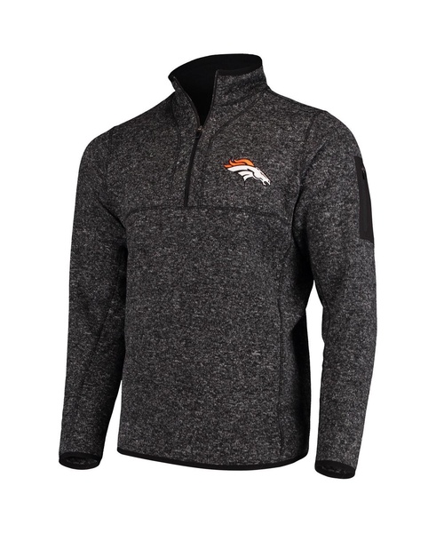 Men's Heather Black Denver Broncos Fortune Quarter-Zip Pullover Jacket