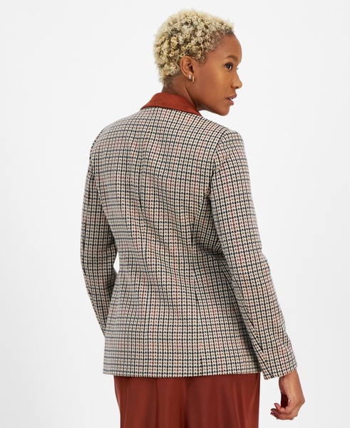 Women's Plaid Contrast-Collar Faux-Double-Breasted Blazer, Created for Macy's 