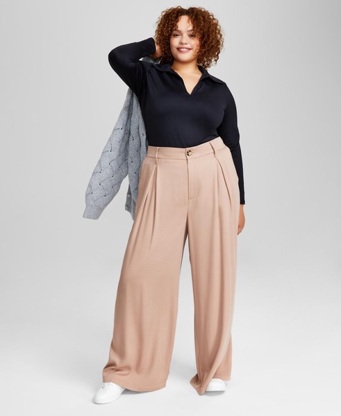 Trendy Plus Size Easy Wide-Leg Trousers