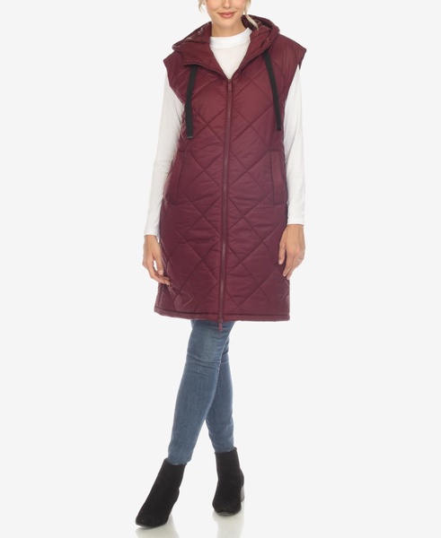 Women's Diamond Quilted Hooded Long Puffer Vest Jacket