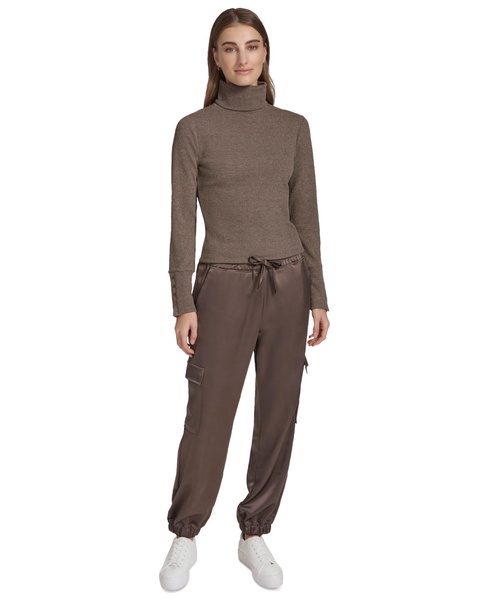 Women's Metallic Ribbed Turtleneck Top