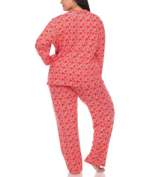 Plus Size 2 Piece Long Sleeve Heart Print Pajama Set