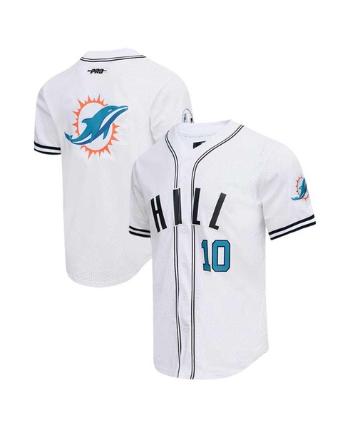 Men's Tyreek Hill White Miami Dolphins Mesh Baseball Button-Up T-shirt