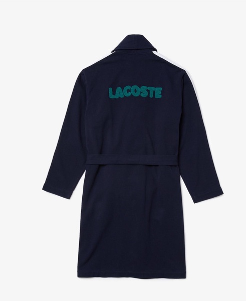 Men's Sport-Inspired Textured Badges Cotton Pique Bathrobe