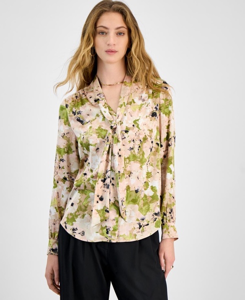 Women's Floral Tie-Neck Blouse, Exclusively at Macy's 