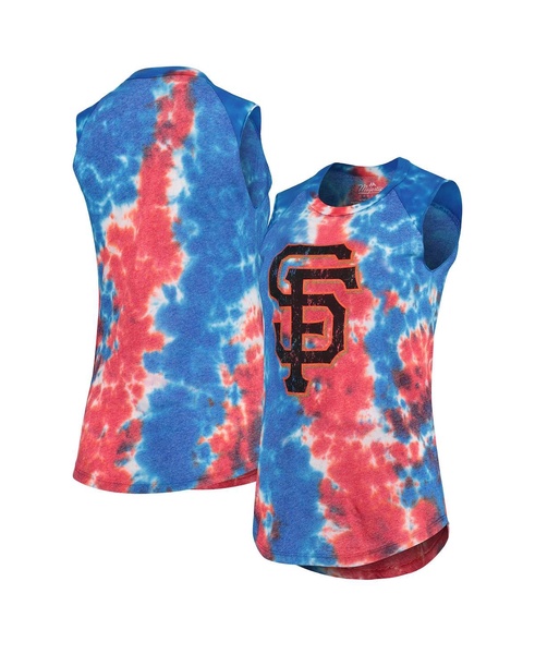 Women's Threads Red, Blue San Francisco Giants Tie-Dye Tri-Blend Muscle Tank Top