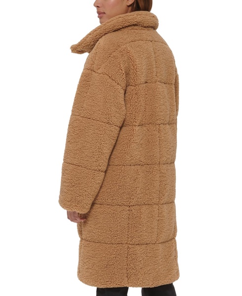 Women's Long Sherpa Snap-Closure Teddy Coat