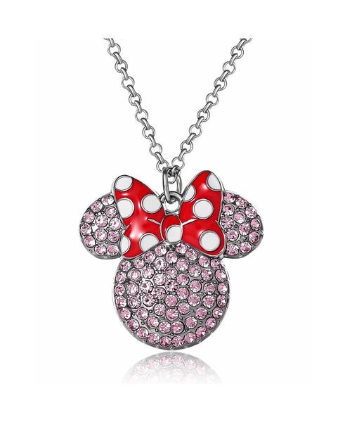 Minnie Mouse Fashion Red Polka Dot Bow Crystals Pave Necklace