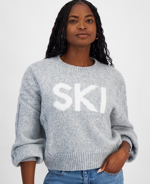 Women's Cable-Knit-Detail Graphic Sweater, Exclusively at Macy's