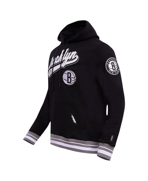 Men's Black Brooklyn Nets Script Tail Pullover Hoodie