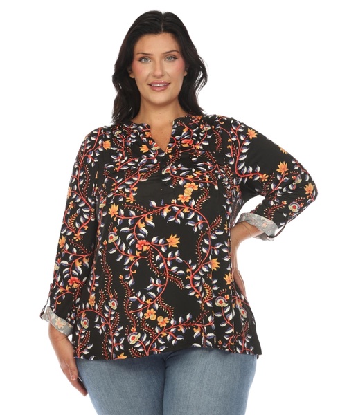 Plus Size Paisley Button Front Tunic Top