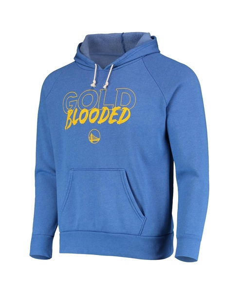 Men's Threads Heathered Royal Golden State Warriors Mantra Tri-Blend V-Neck Raglan Pullover Hoodie