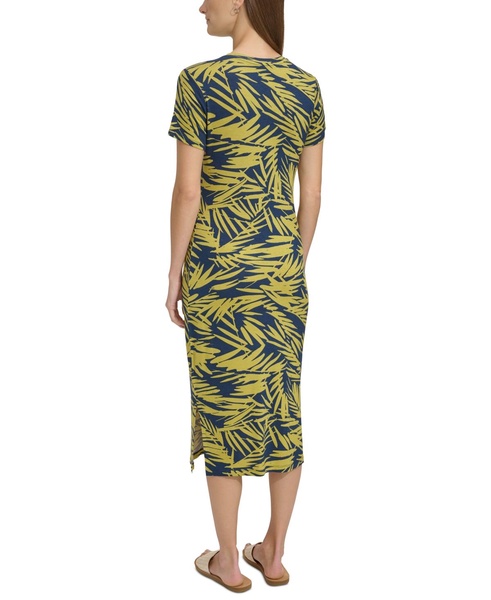 Women's Leaf-Print Midi T-Shirt Dress