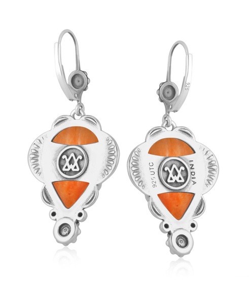 Sterling Silver Orange Spiny Oyster Pear-Cut Concha Earrings