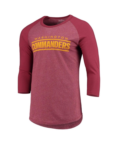 Men's Washington Commanders Threads Burgundy Wordmark 3/4-Sleeve Raglan Tri-Blend T-shirt