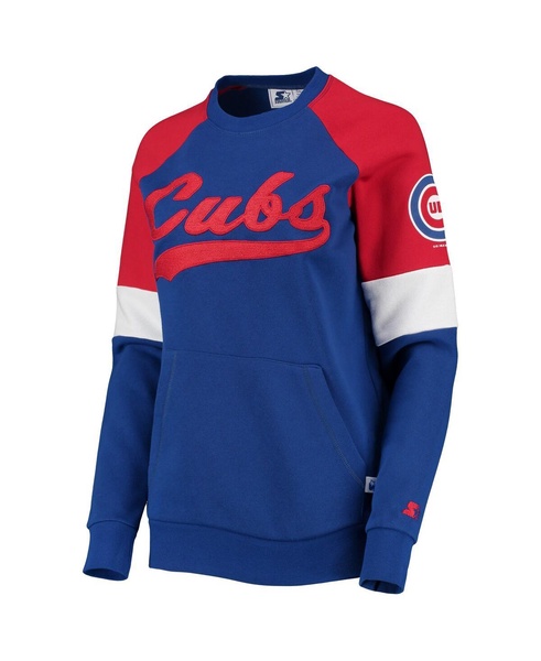 Women's Royal and Red Chicago Cubs Playmaker Raglan Pullover Sweatshirt