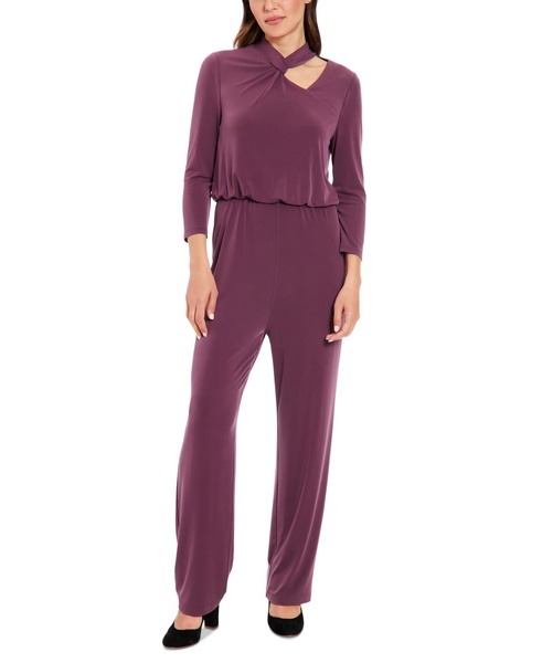 Women's Loop-Neck Blouson Jersey Jumpsuit