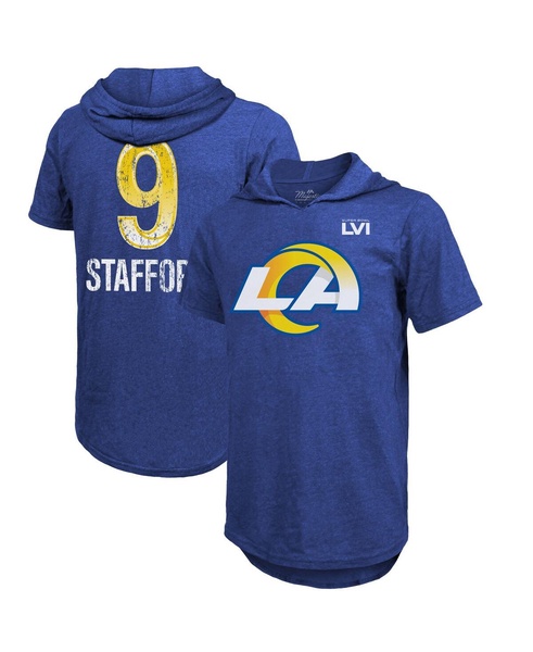 Men's Threads Matthew Stafford Royal Los Angeles Rams Super Bowl LVI Name Number Short Sleeve Hoodie T-shirt