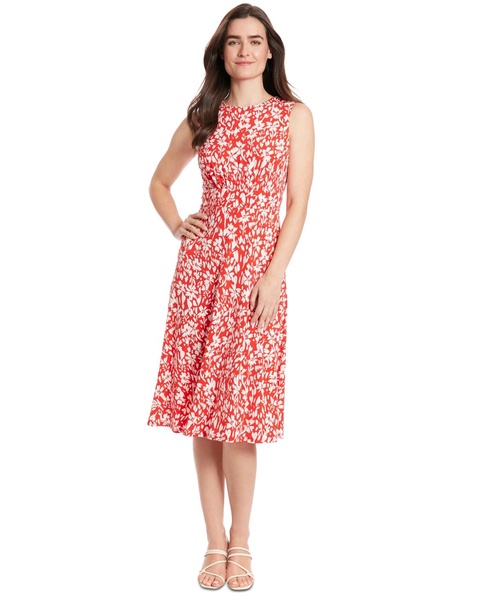 Women's Floral-Print Jewel-Neck Midi Dress