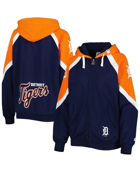 Women's Navy, Orange Detroit Tigers Hail Mary Full-Zip Hoodie