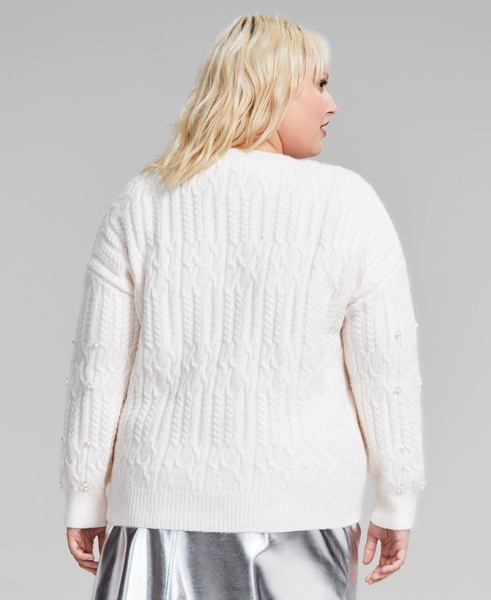 Trendy Plus Size Embellished Cable-Knit Sweater, Created for Macy's