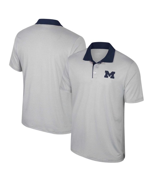 Men's Gray Michigan Wolverines Big Tall Tuck Striped Polo