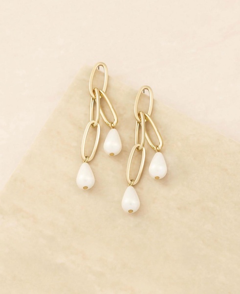 Oval Link Pearl Dangle Earrings