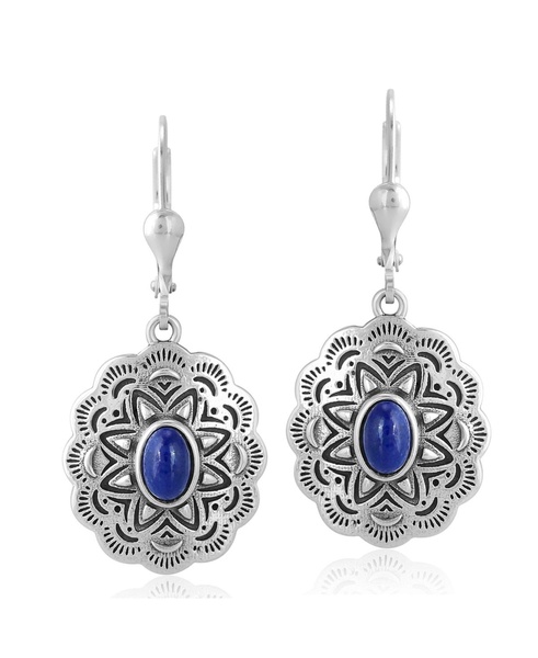 Sterling Silver and Lapis Lazuli Gemstone Concha Lever Back Earrings