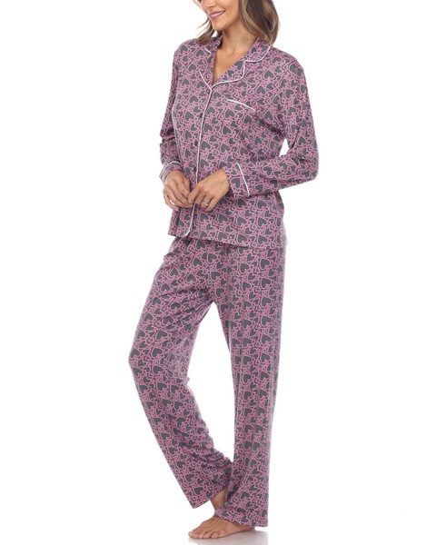 Women's 2 Piece Long Sleeve Heart Print Pajama Set