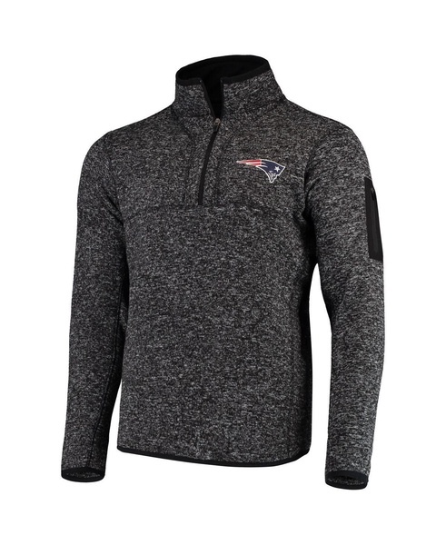 Men's Heather Black New England Patriots Fortune Quarter-Zip Pullover Jacket