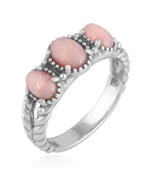 Sterling Silver Pink Opal Gemstone 3-Stone Ring, Size 10