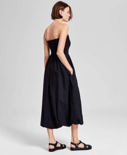 Women's Strapless Mixed Media Bubble-Hem Midi Dress, Exclusively at Macy's