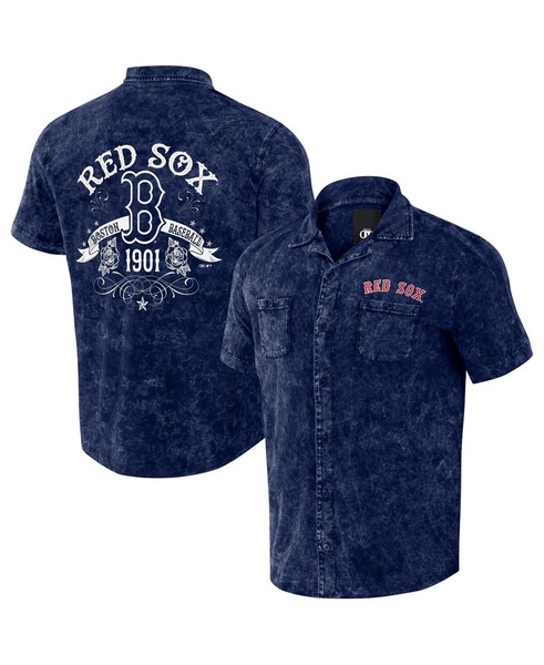 Men's Darius Rucker Collection by Navy Distressed Boston Red Sox Denim Team Color Button-Up Shirt