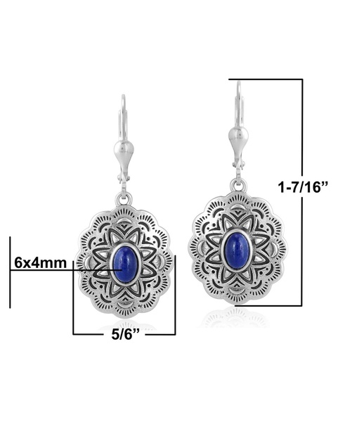 Sterling Silver and Lapis Lazuli Gemstone Concha Lever Back Earrings