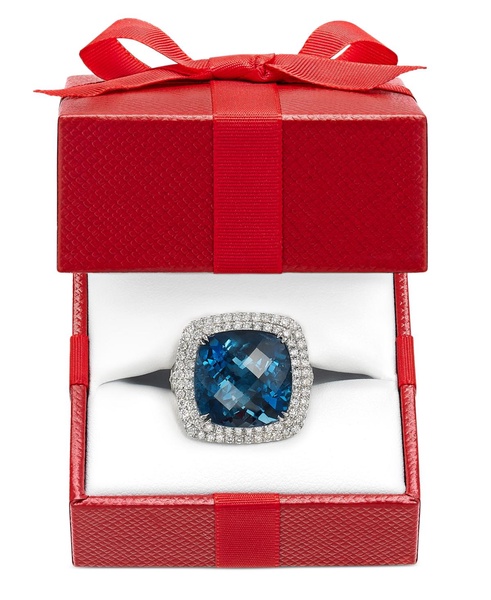 EFFY® London Blue Topaz (12-1/3 ct. t.w.) & Diamond (1-1/5 ct. t.w.) Halo Statement Ring in 14k White Gold (Also available in 14k Gold)