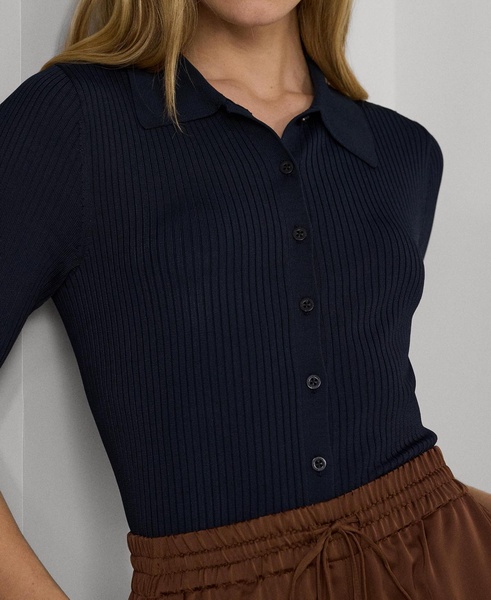 Women's Rib-Knit Polo Cardigan Top