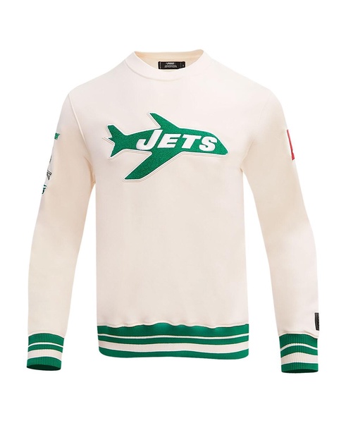 Men's Cream New York Jets Retro Classics Fleece Pullover Sweatshirt