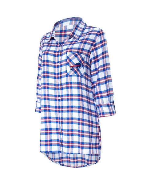 Women's Royal Buffalo Bills Sienna Plaid Full-Button Long Sleeve Nightshirt