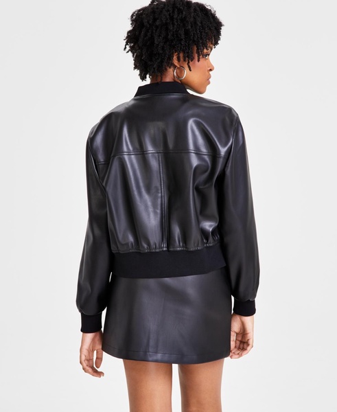 Women's Faux-Leather Zip-Front Bomber Jacket, Created for Macy's