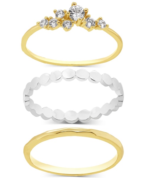 Two-Tone 3-Pc. Set Cubic Zirconia & Textured Stack Rings