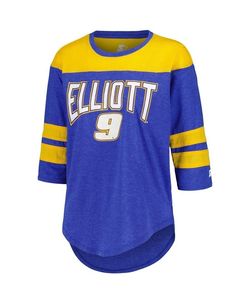 Women's Royal Chase Elliott Full Back Block 3/4-Sleeve Tri-Blend Top